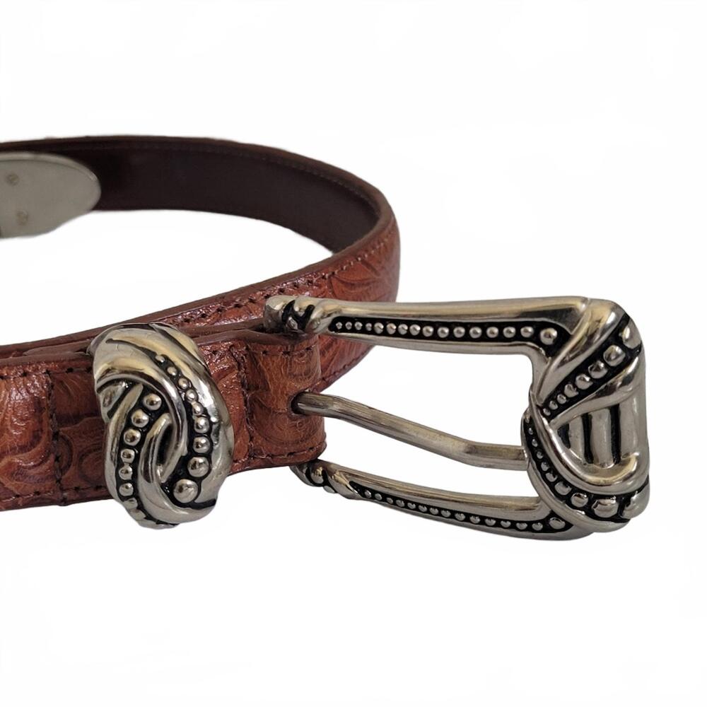 Women’s Vintage Brown Embossed Textured Leather Belt Western Style 1inW - Picture 3 of 7